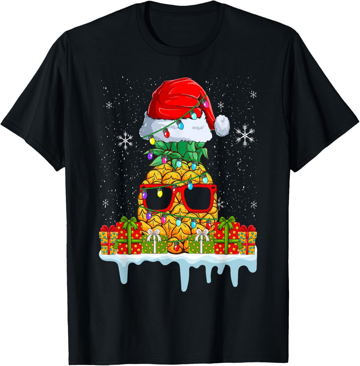 Tropical Funny Christmas Pineapple T-Shirt - T-Shirt | Black
