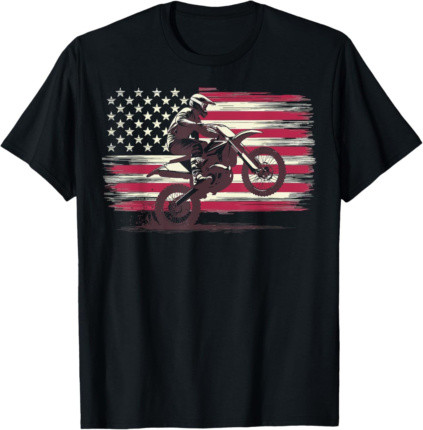 Motocross US Flag Dirt Bike T-Shirt - T-Shirt | Black