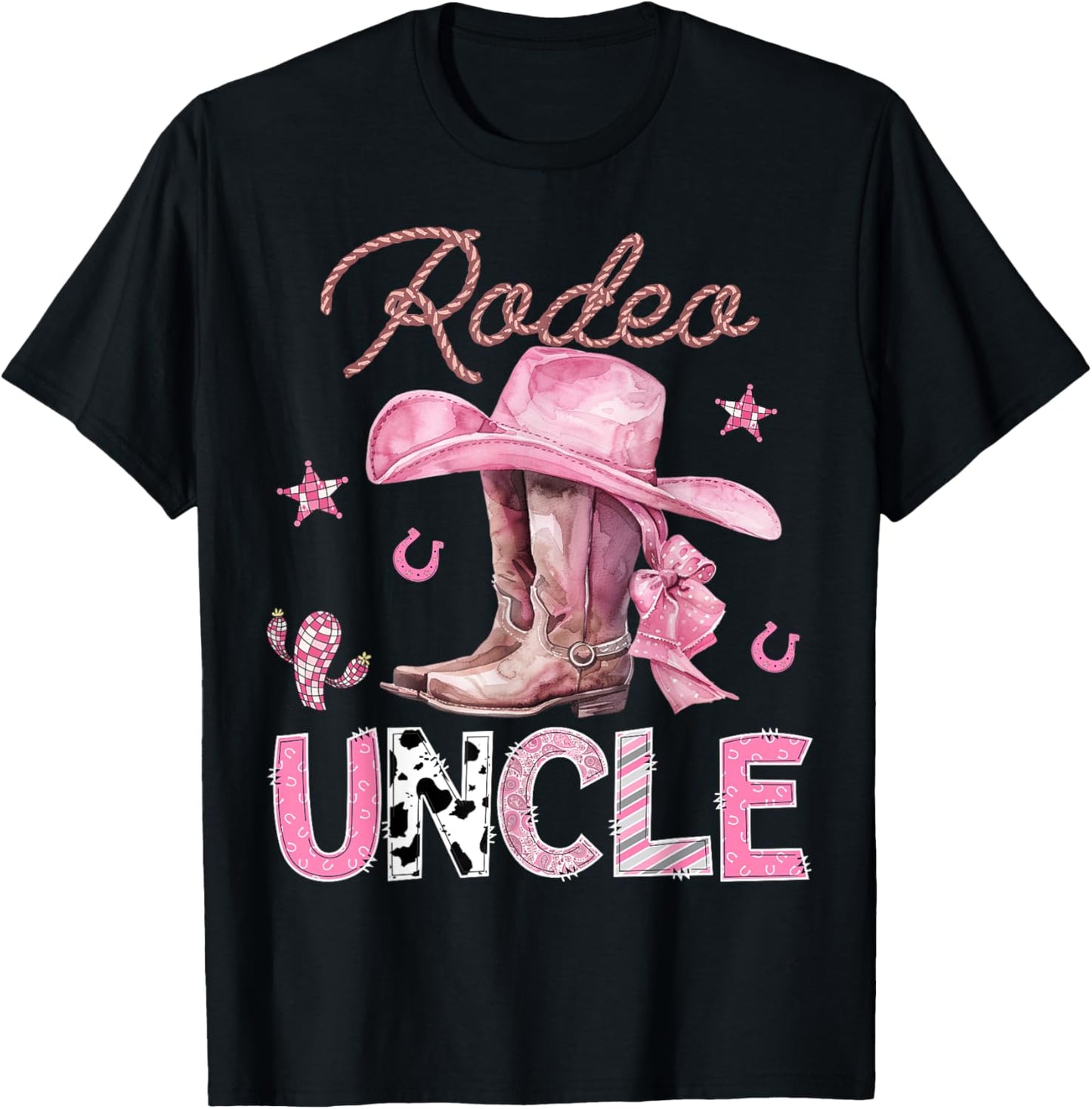 Rodeo Uncle Pink Boots Coquette CowGirl Birthday Party T-Shirt - T-Shirt | Black