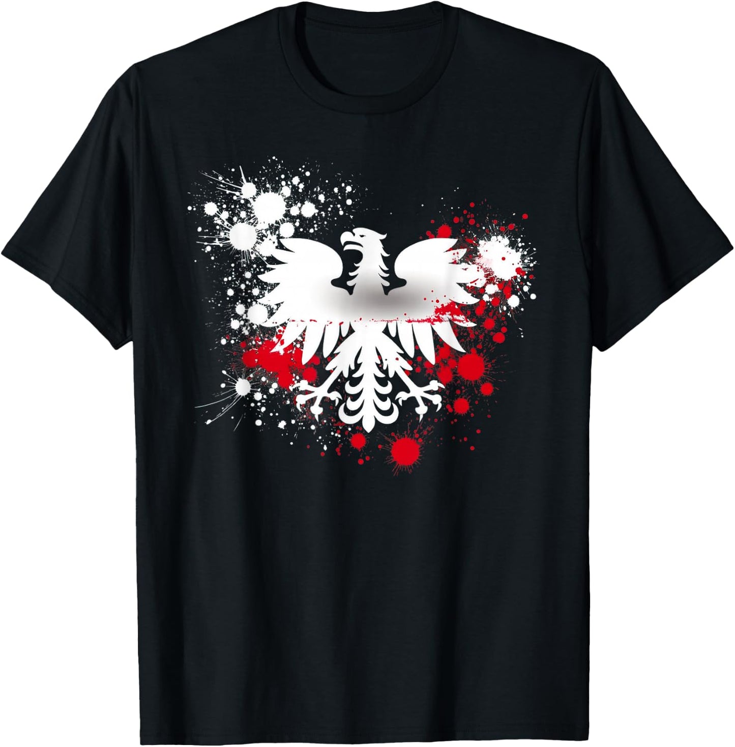 Poland Flag Paint Splatter White Eagle Polska Polish Pride T-Shirt - T-Shirt | Black