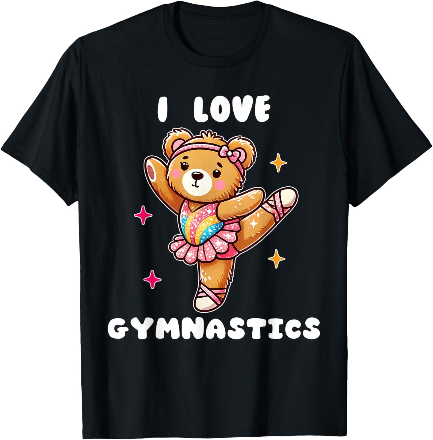I Love Gymnastic Teddy Bear Gymnastics Cute Tiny Gymnast T-Shirt - T-Shirt | Black