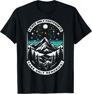 Leave Only Footprints take only Memories Hiking Climbing T-Shirt - T-Shirt | Black