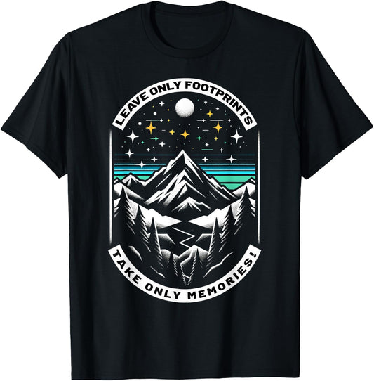 Leave Only Footprints take only Memories Hiking Climbing T-Shirt - T-Shirt | Black