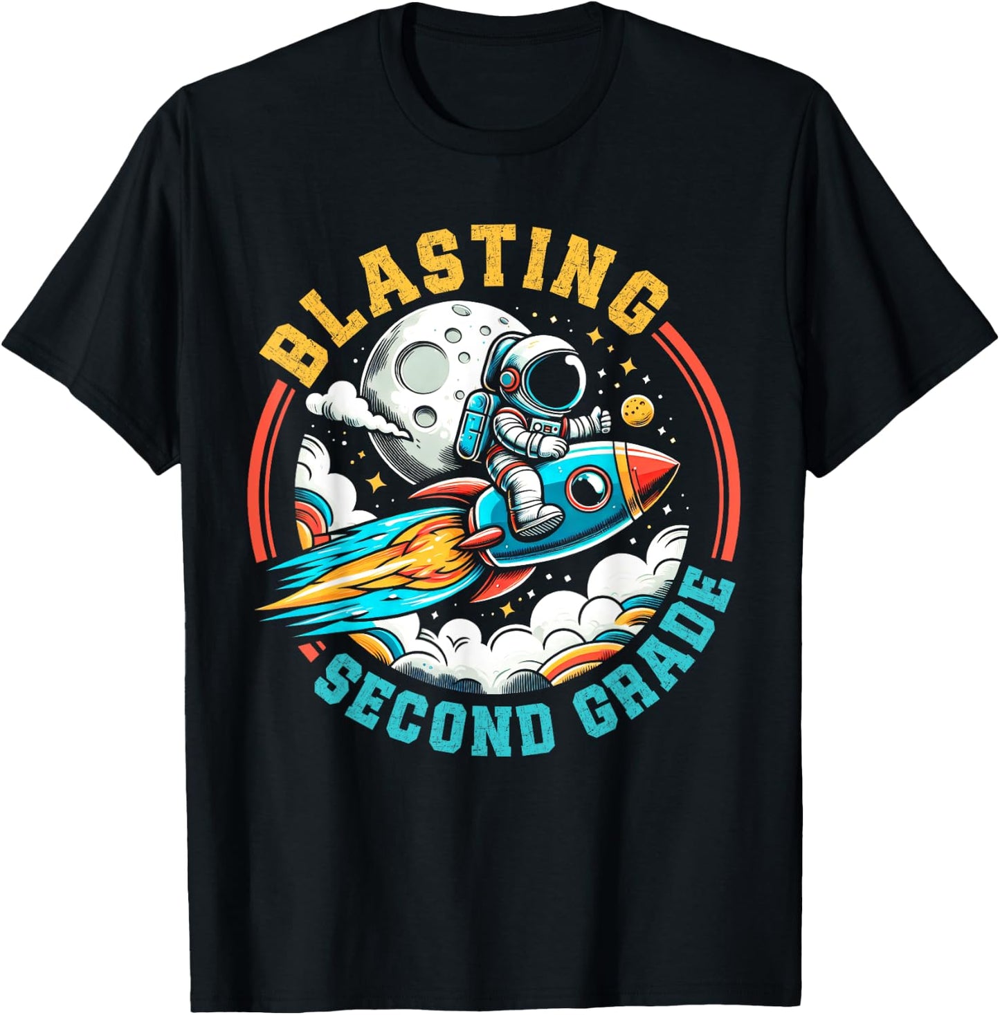 Blasting into Second Grade Astronaut Rocket Back to School T-Shirt - T-Shirt | Black