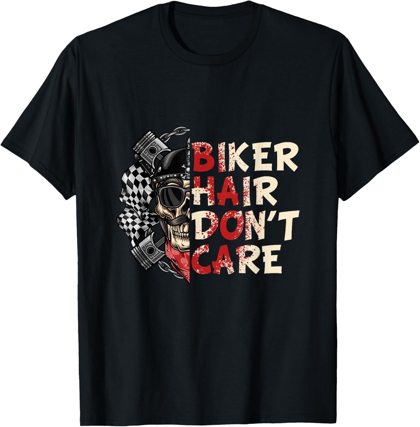 Biker Hair Don't Care Funny Biker a Biker Wife Motorcycle T-Shirt - T-Shirt | Black