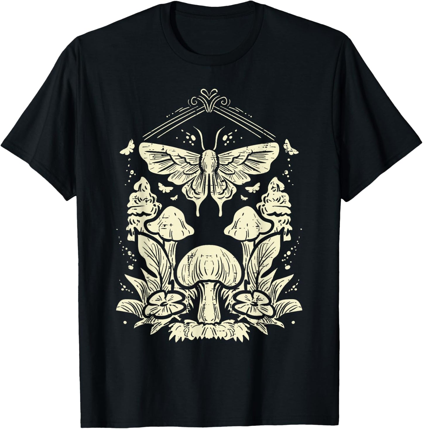 Moth Mushrooms Fairycore Fairy Grunge Nature Women Girls Kid T-Shirt - T-Shirt | Black