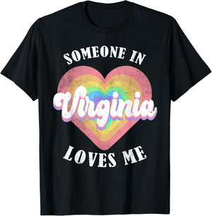 Someone In Virginia Loves Me Heart Retro Groovy T-Shirt - T-Shirt | Black