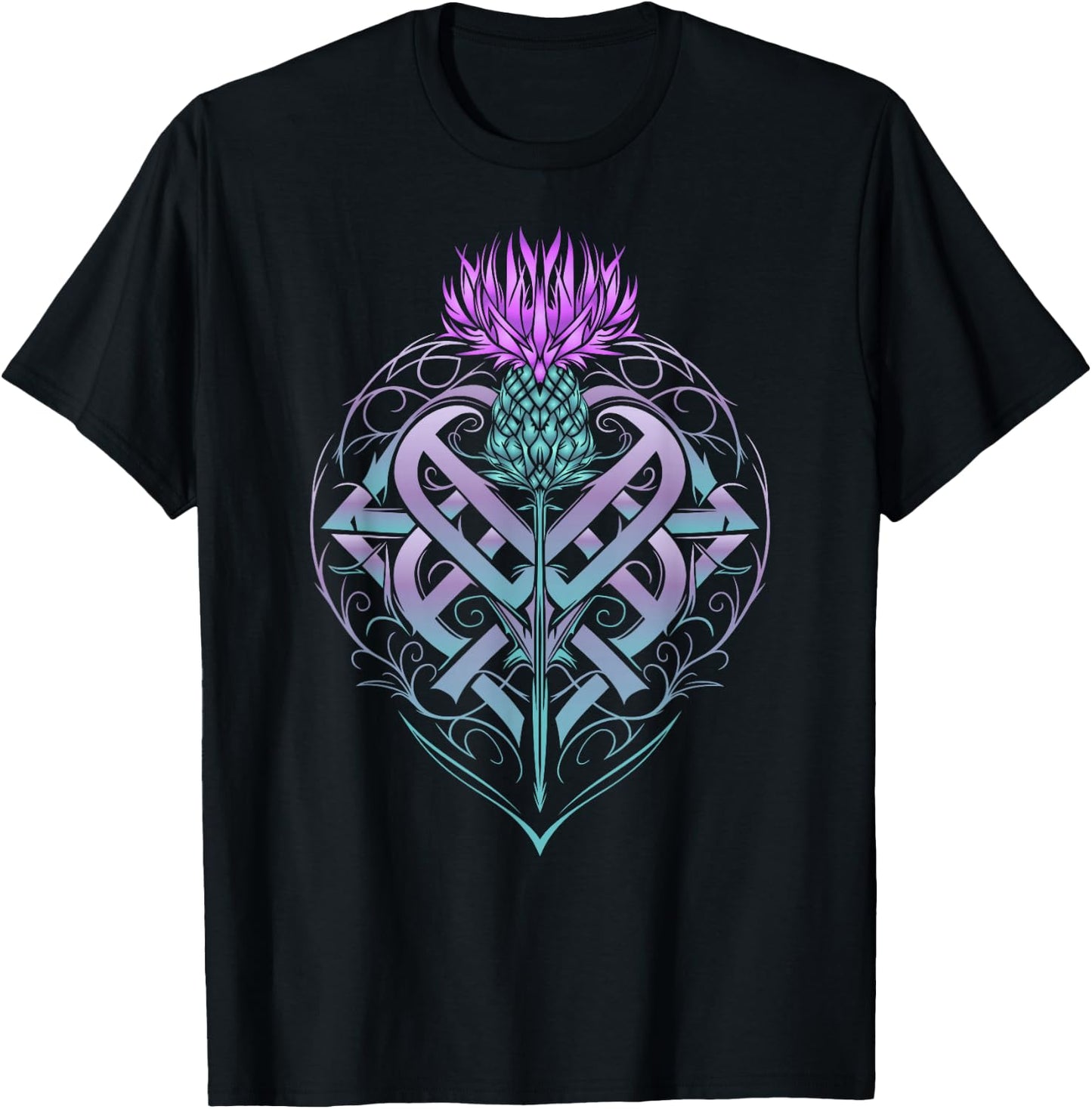 Scottish Thistle with Shield and Celtic Knots Thistle Lover T-Shirt - T-Shirt | Black