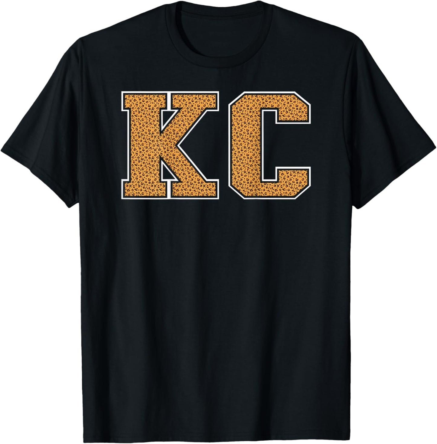 KC Leopard Pattern Retro Varsity Style Kansas City KC Back T-Shirt - T-Shirt | Black