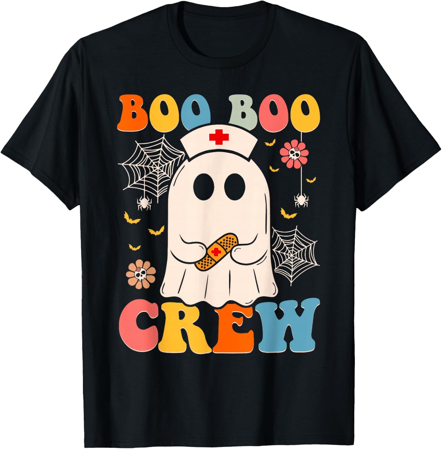 Groovy Retro Boo Boo Crew Nurse Funny Ghost Halloween Nurse T-Shirt - T-Shirt | Black