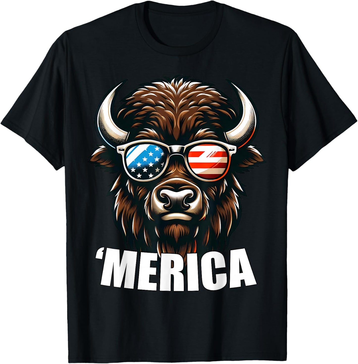 Merica Bison Funny American Patriotic USA 4th of July T-Shirt - T-Shirt | Black