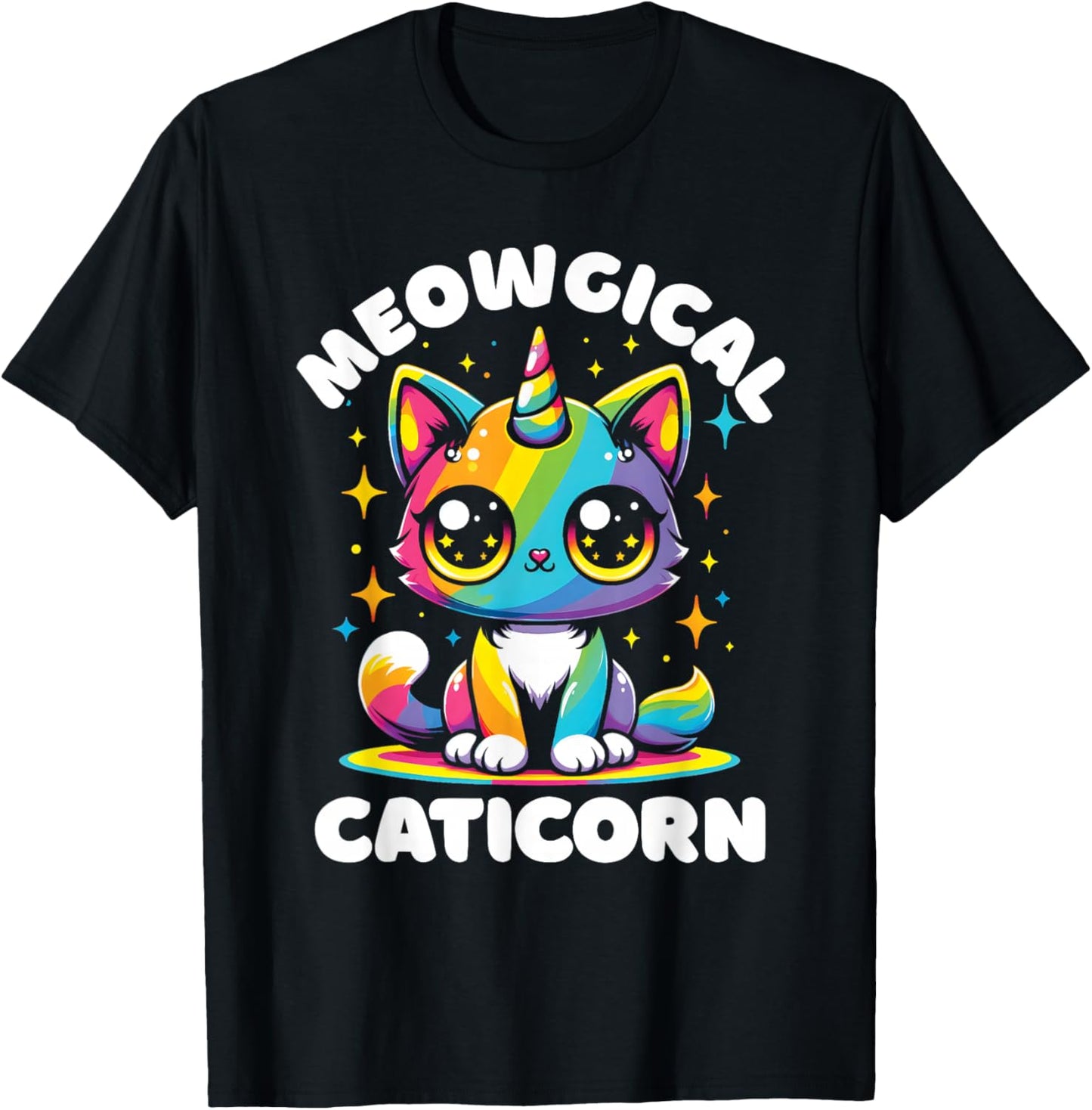 Meowgical Caticorn Cat Unicorn Rainbow Kittycorn T-Shirt - T-Shirt | Black