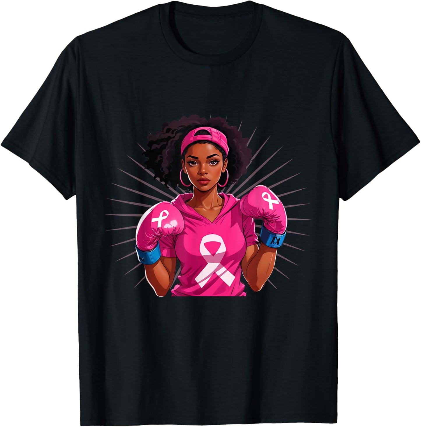 Breast Cancer Awareness African American Woman Boxing Gloves T-Shirt - T-Shirt | Black