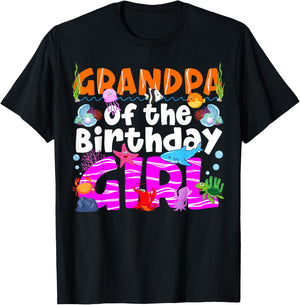 Grandpa Under Sea Birthday Party Girl Ocean Sea Animal Theme T-Shirt - T-Shirt | Black