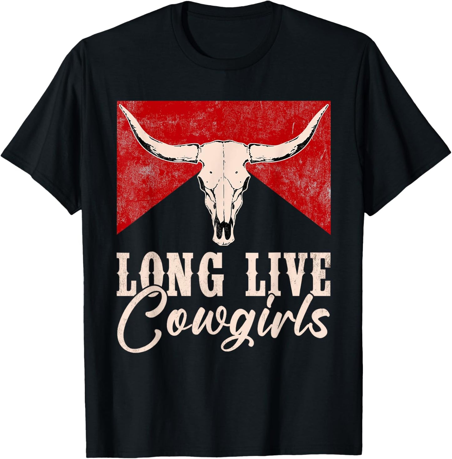 Long Live Vintage Western Bull-Skull Cowgirls Retro T-Shirt - T-Shirt | Black