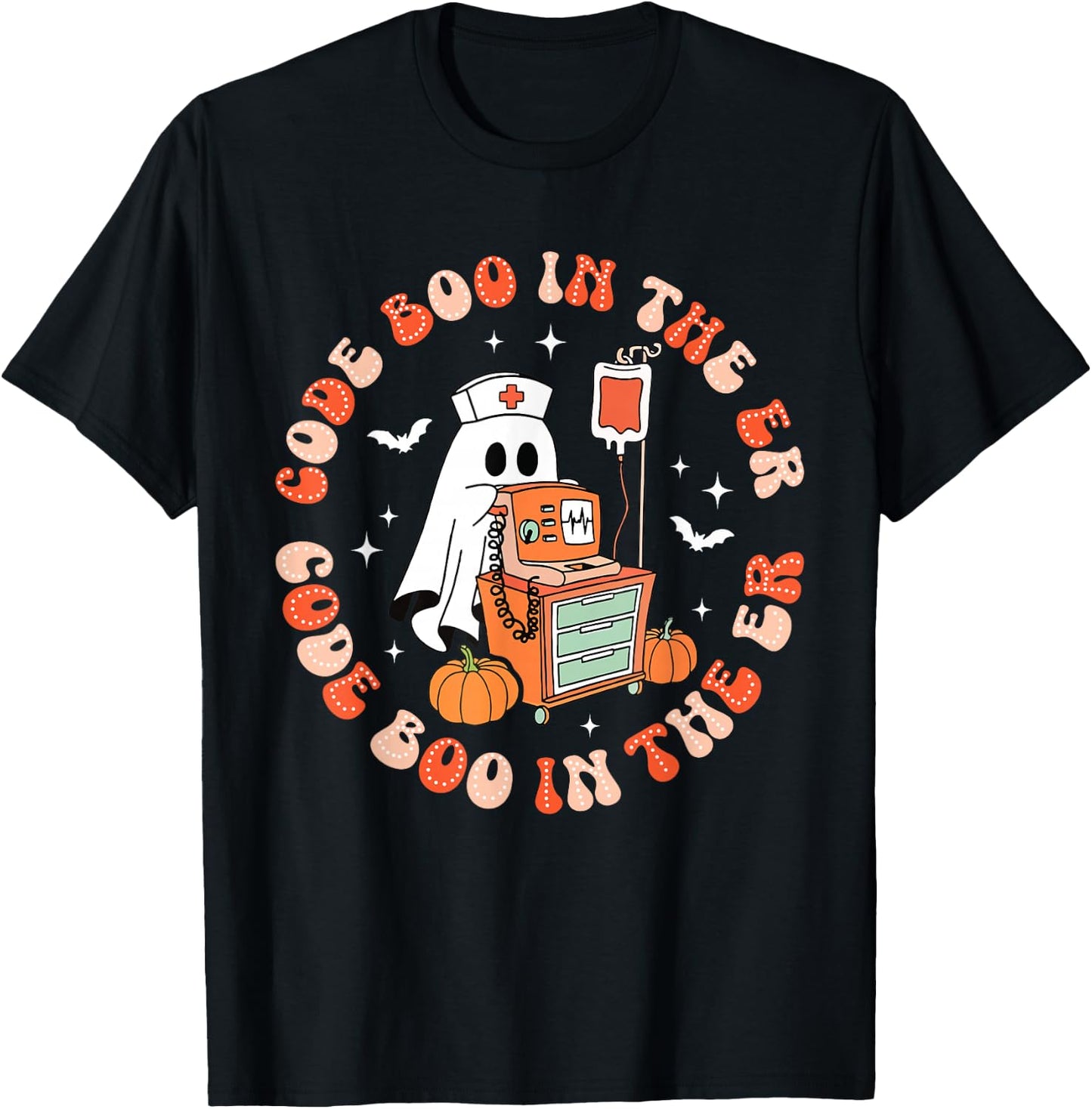 Halloween Code Boo In The ER ICU Ghost Respiratory Therapist T-Shirt - T-Shirt | Black