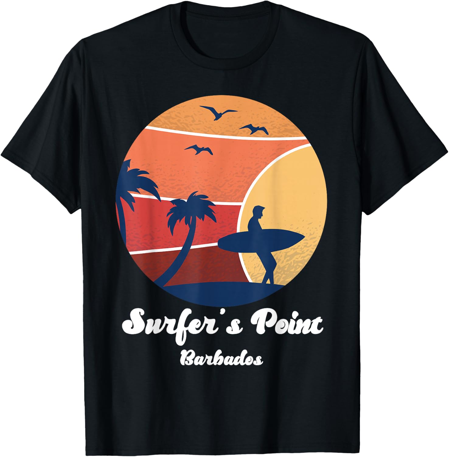 Surfer's Point Barbados Surfing Surfer Vintage Sunset Beach T-Shirt - T-Shirt | Black