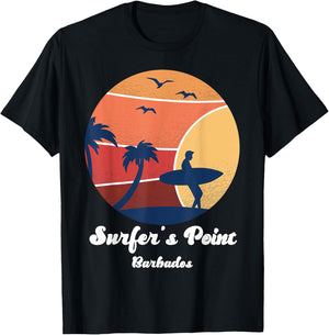 Surfer's Point Barbados Surfing Surfer Vintage Sunset Beach T-Shirt - T-Shirt | Black