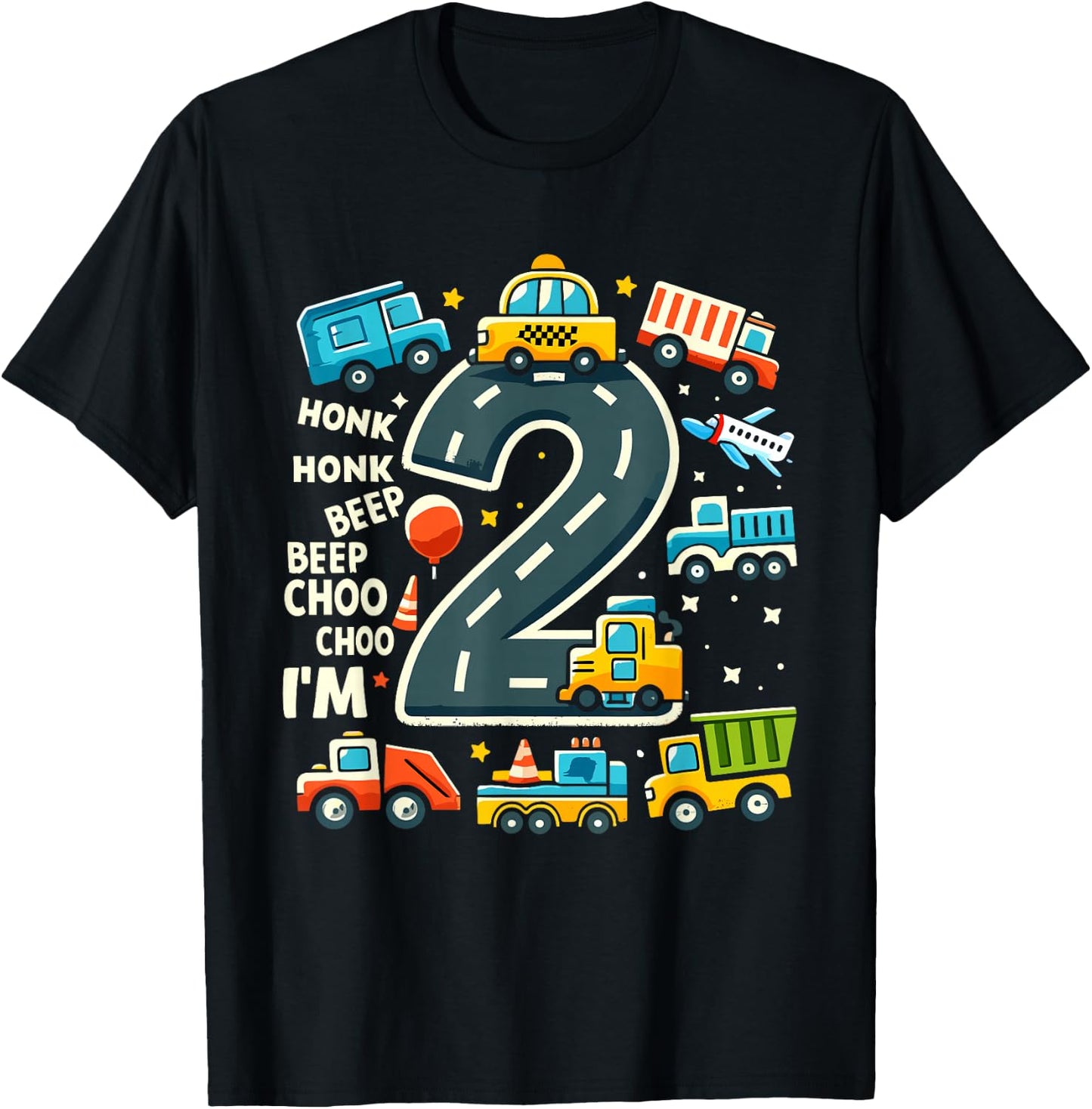 2 Year Old Transportation Birthday Boy 2nd Toddler Truck Car T-Shirt - T-Shirt | Black