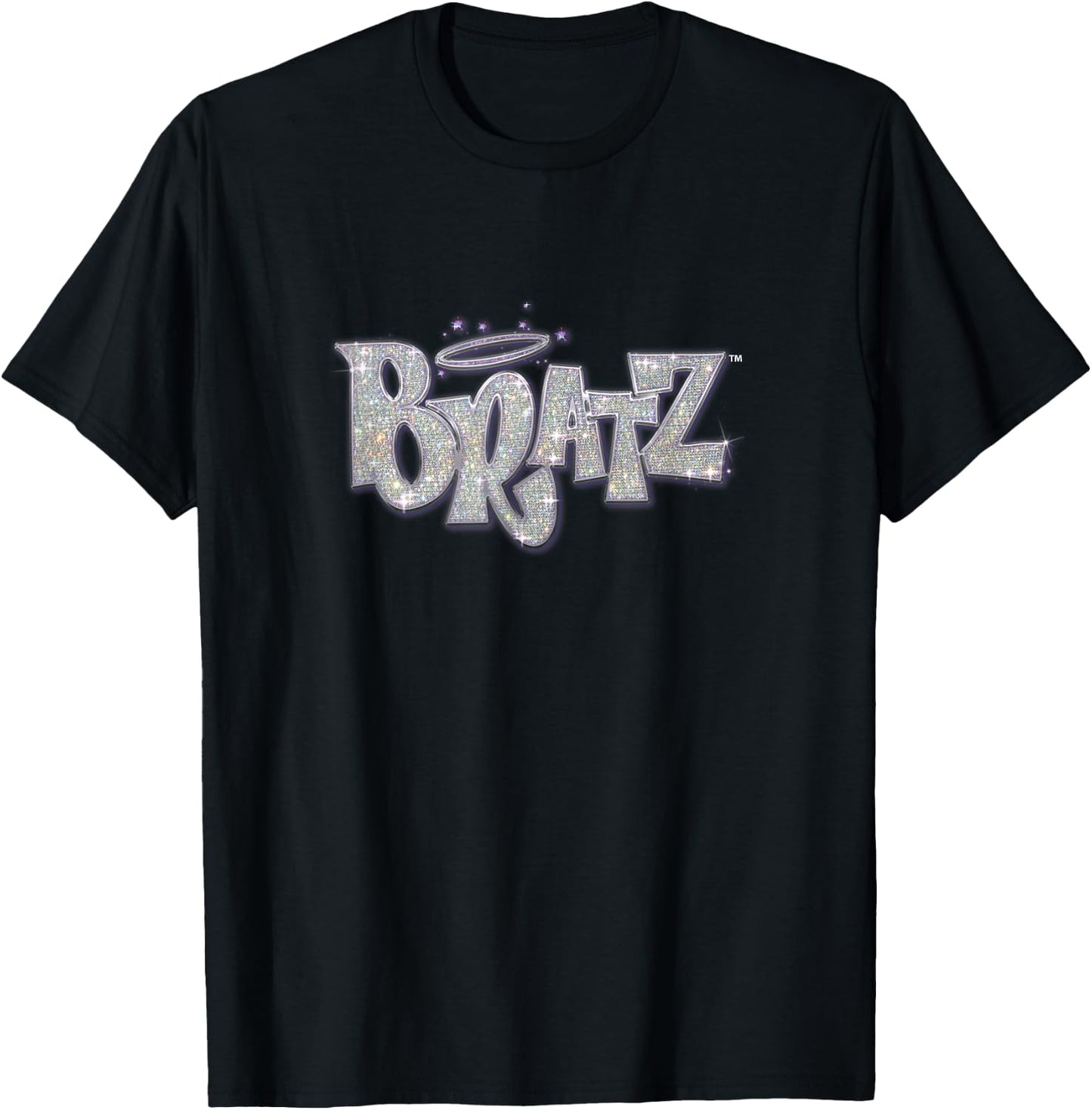 Bratz Silver Glitter Logo Purple Lining Angel Halo Sparkles T-Shirt - T-Shirt | Black