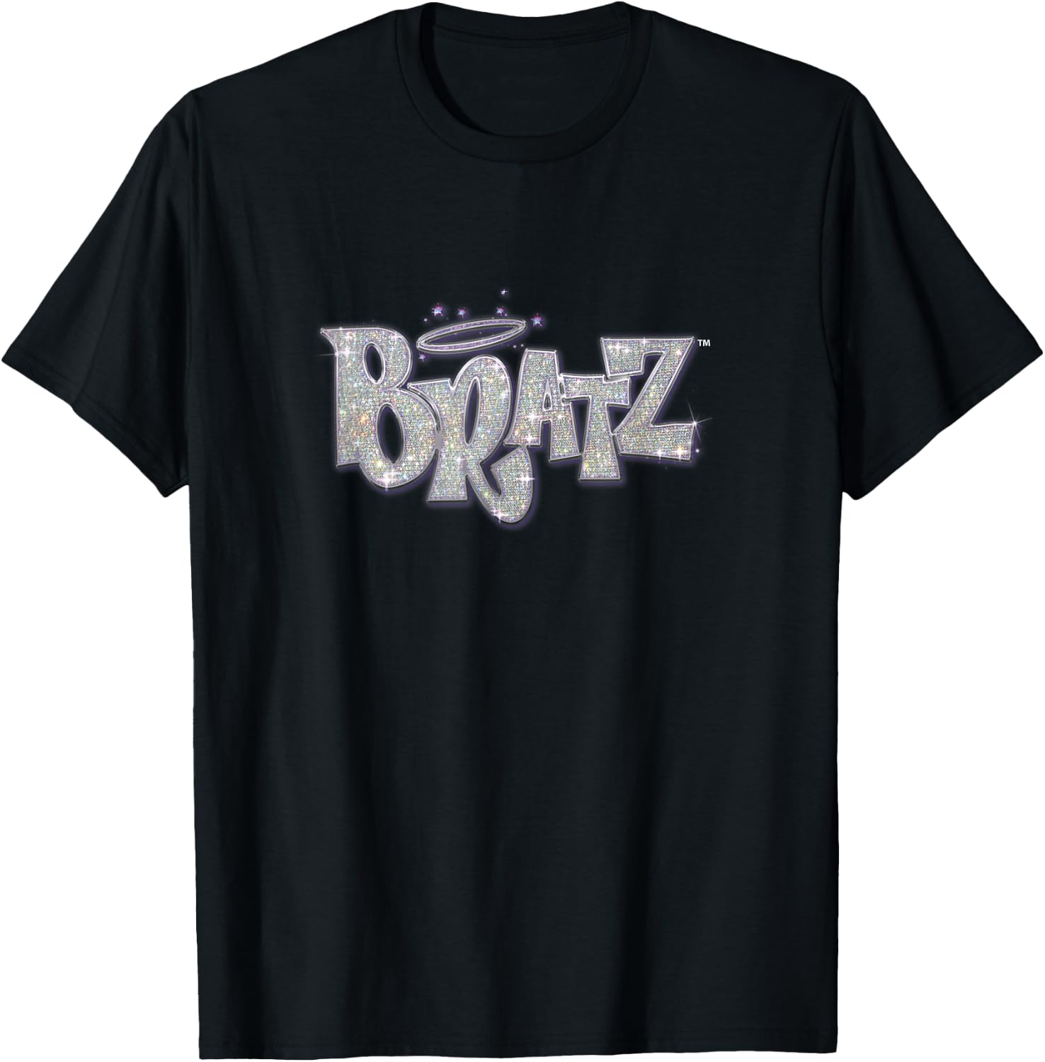 Bratz Silver Glitter Logo Purple Lining Angel Halo Sparkles T-Shirt - T-Shirt | Black