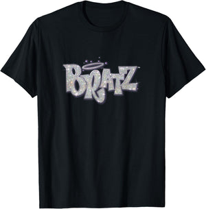 Bratz Silver Glitter Logo Purple Lining Angel Halo Sparkles T-Shirt - T-Shirt | Black