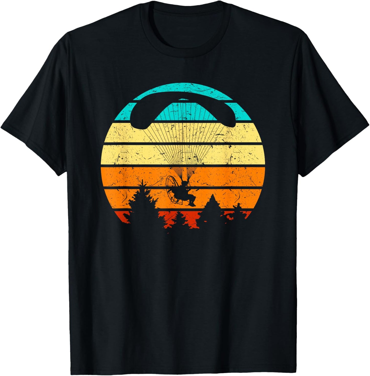 Retro Paramotor Pilot Sunset Vintage Paramotor T-Shirt - T-Shirt | Black
