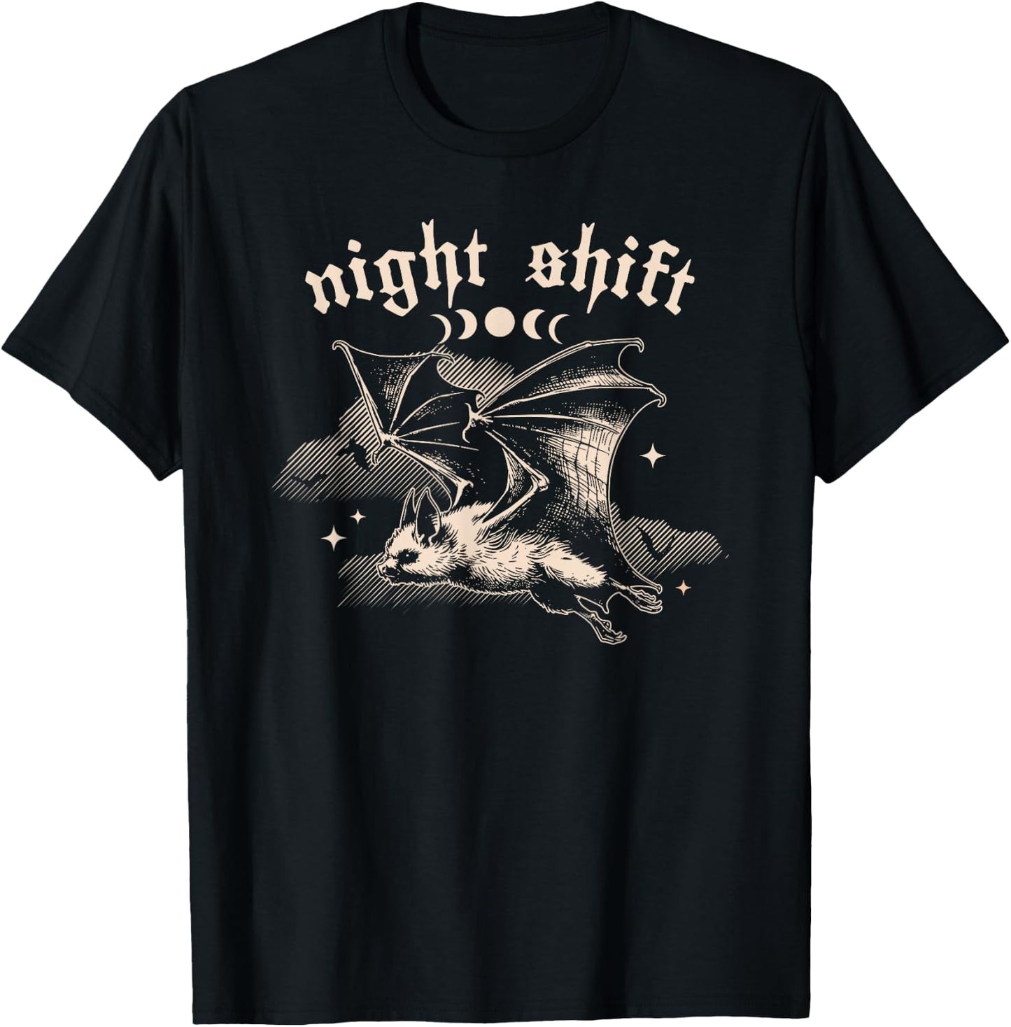 Night Shift Bat - Gothic Vampire Bat with Moon Halloween T-Shirt - T-Shirt | Black