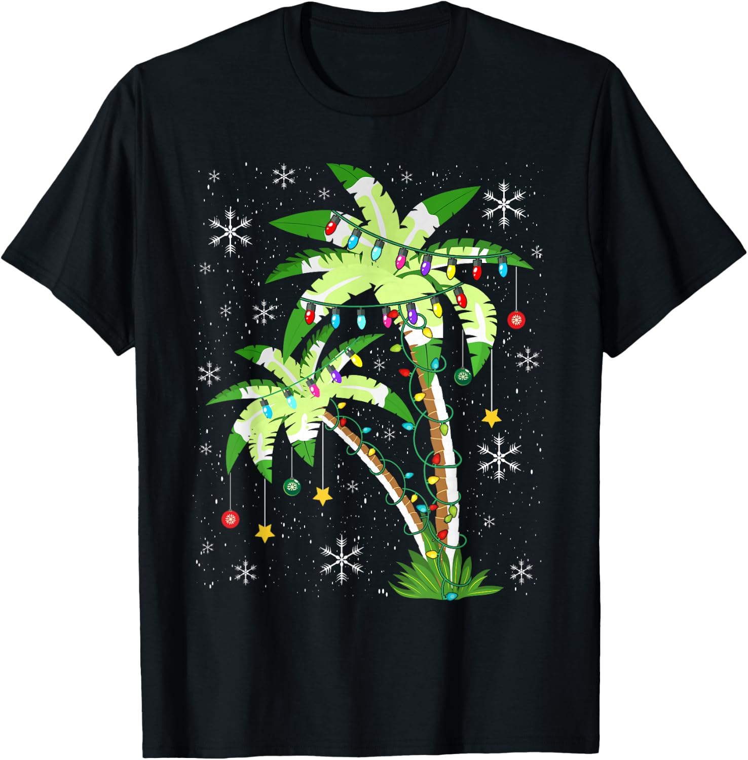 Palm Tree Christmas Lights & Ornaments Hawaii Tropical Xmas T-Shirt - T-Shirt | Black