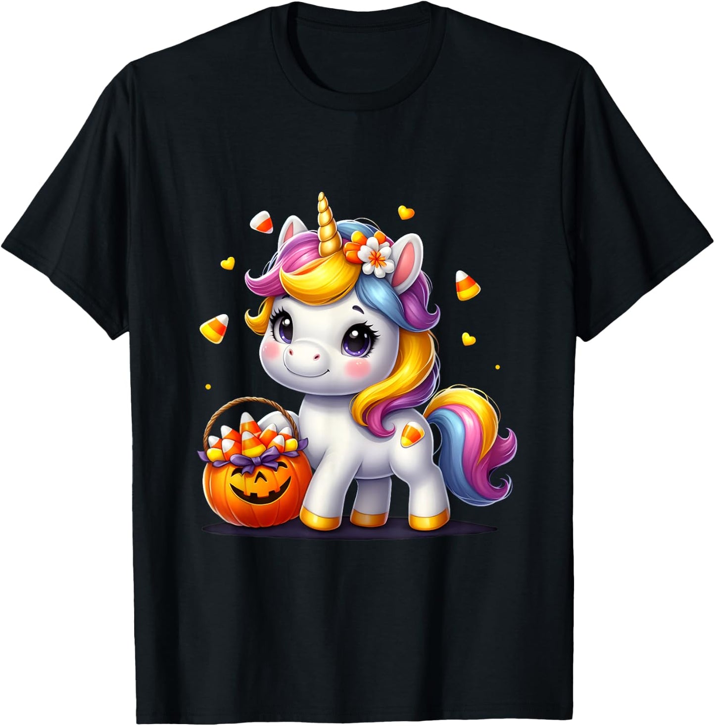 Unicorn Candy Corn Halloween Unicorn Gift Girls Kids T-Shirt - T-Shirt | Black