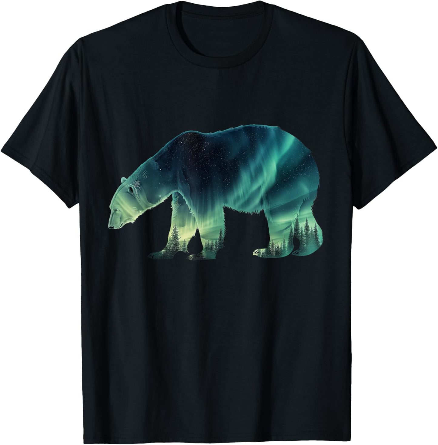 Polar Bear Northern Light Winter Arctic Nature Lover T-Shirt - T-Shirt | Black