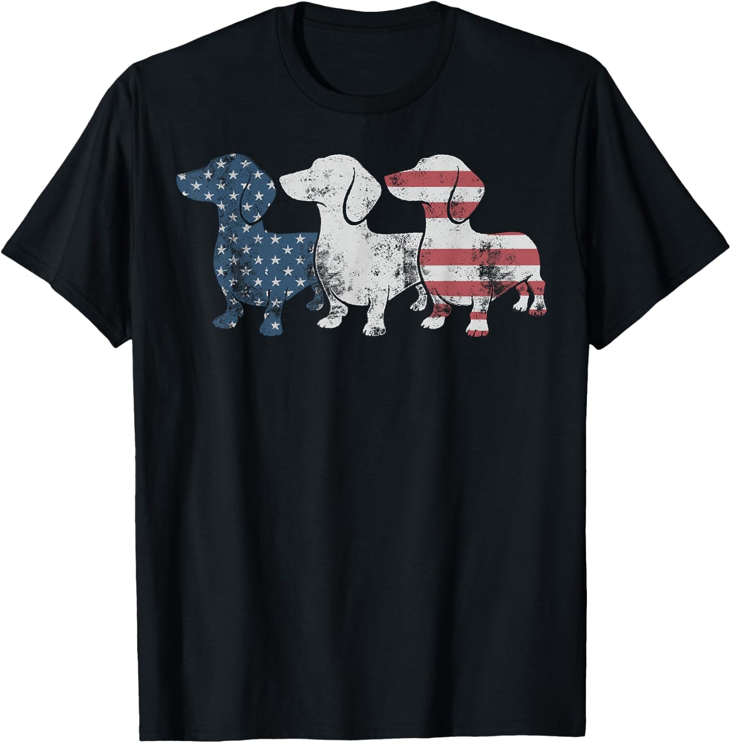 Patriotic Dachshund Dog USA Flag Sunglasses 4th of July T-Shirt - T-Shirt | Black