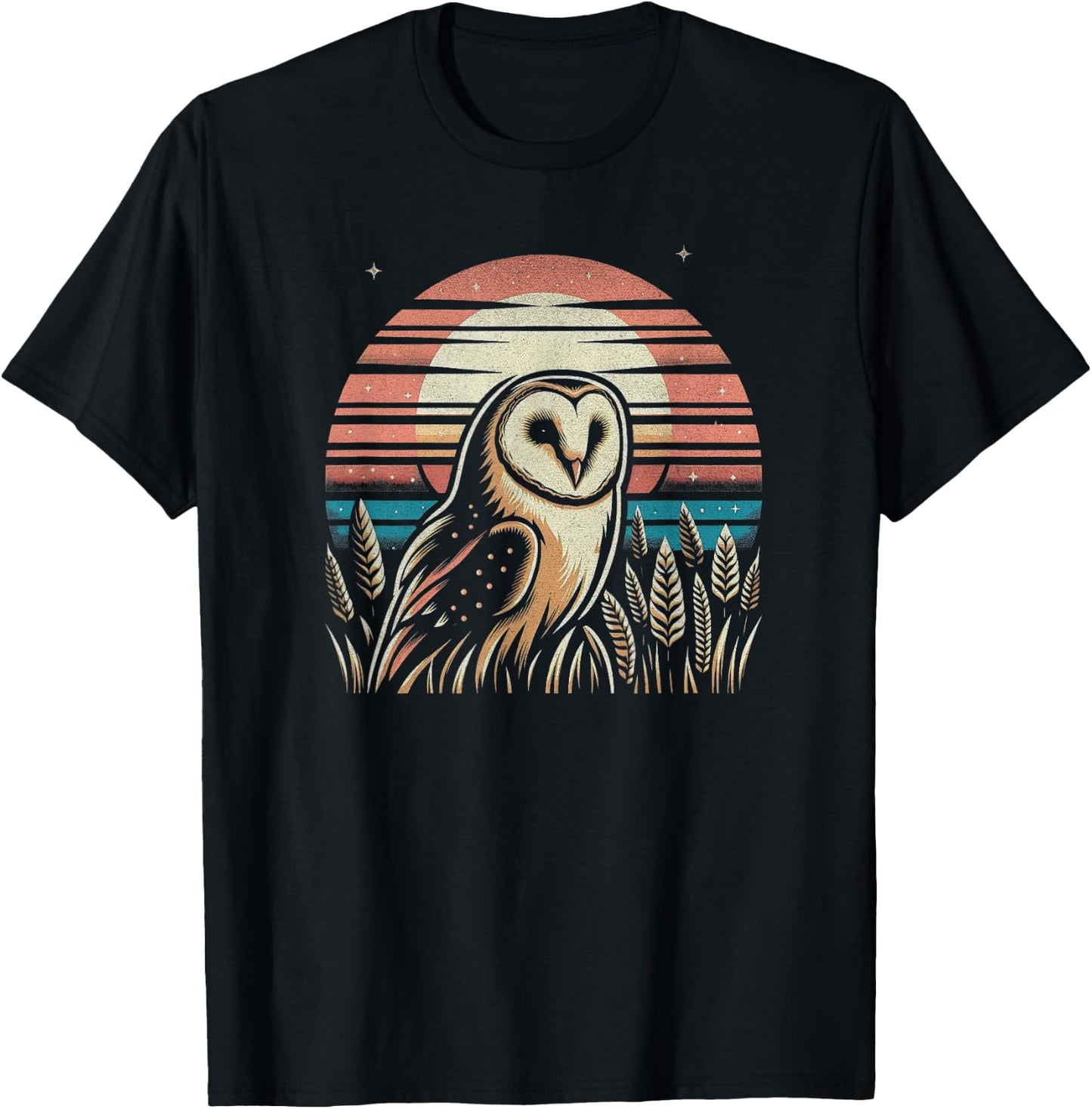 Retro Sunset Barn Owl Graphic Art Design And Men T-Shirt - T-Shirt | Black