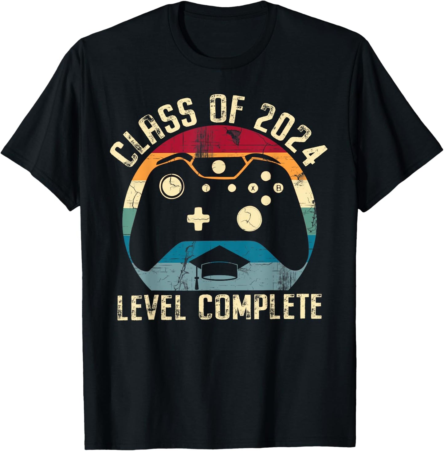Class Of 2024 Level Complete Senior Graduation Gamer Grad T-Shirt - T-Shirt | Black
