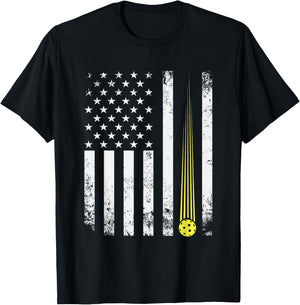 Pickleball USA Flag Pickleball Player Flag Pickleballers T-Shirt - T-Shirt | Black