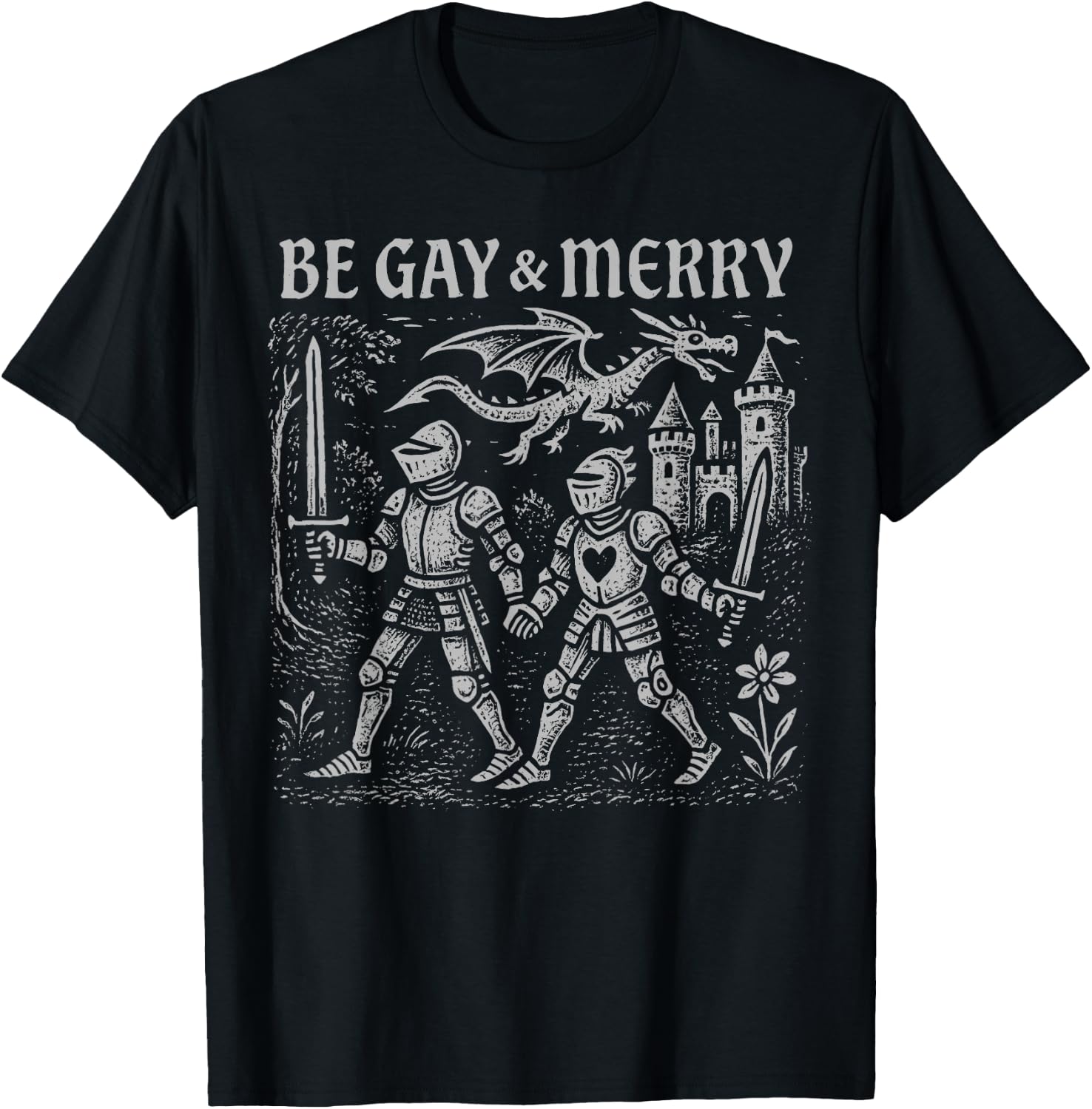Retro Be Gay and Merry LGBT Pride Medieval Knight Pride T-Shirt - T-Shirt | Black
