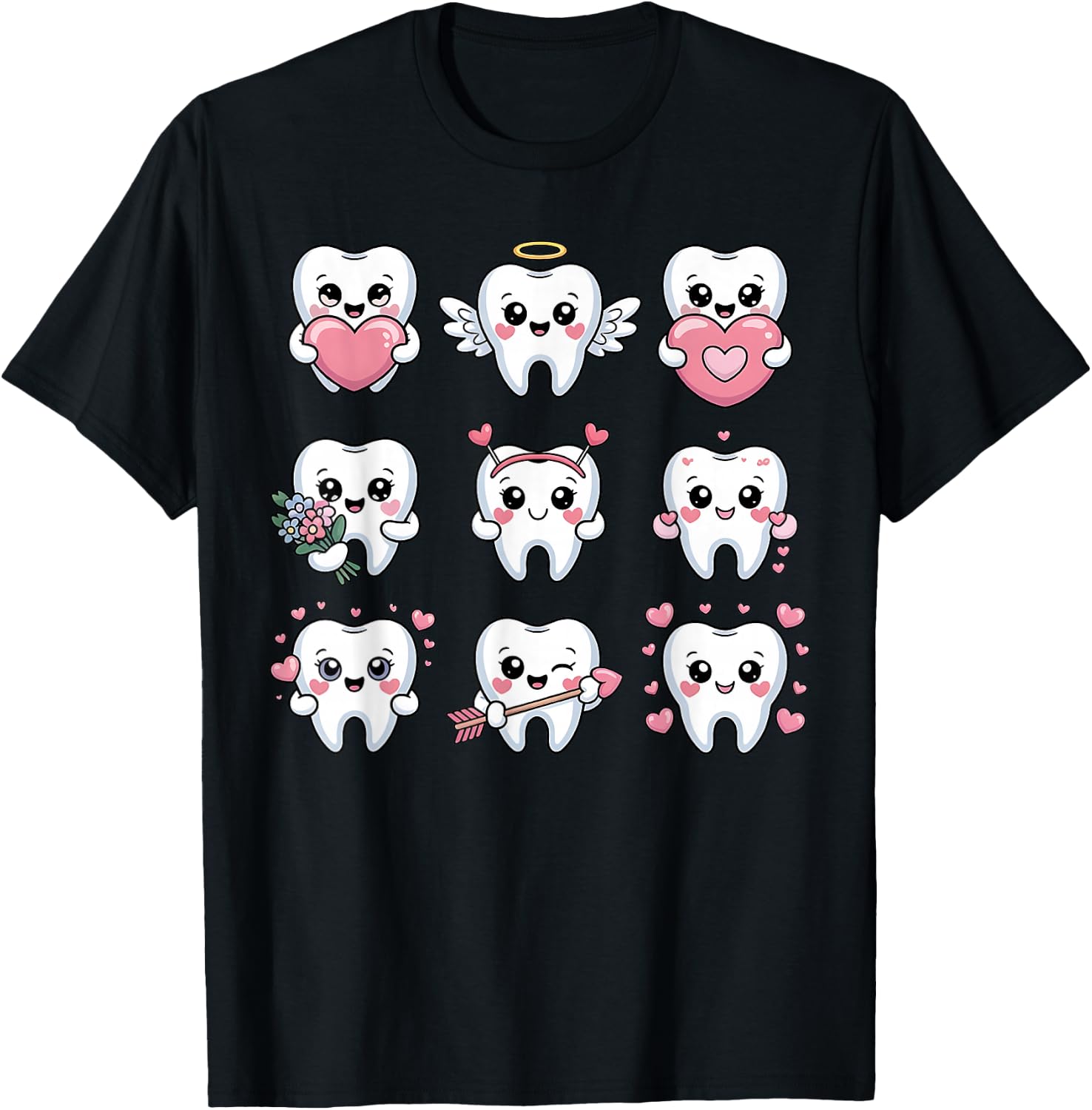 Cute Teeth Valentine Heart Dental Hygienist Dentist Love T-Shirt - T-Shirt | Black
