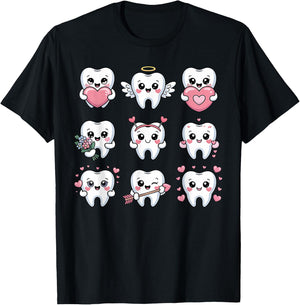 Cute Teeth Valentine Heart Dental Hygienist Dentist Love T-Shirt - T-Shirt | Black