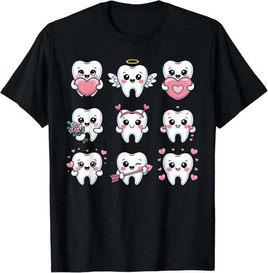 Cute Teeth Valentine Heart Dental Hygienist Dentist Love T-Shirt - T-Shirt | Black