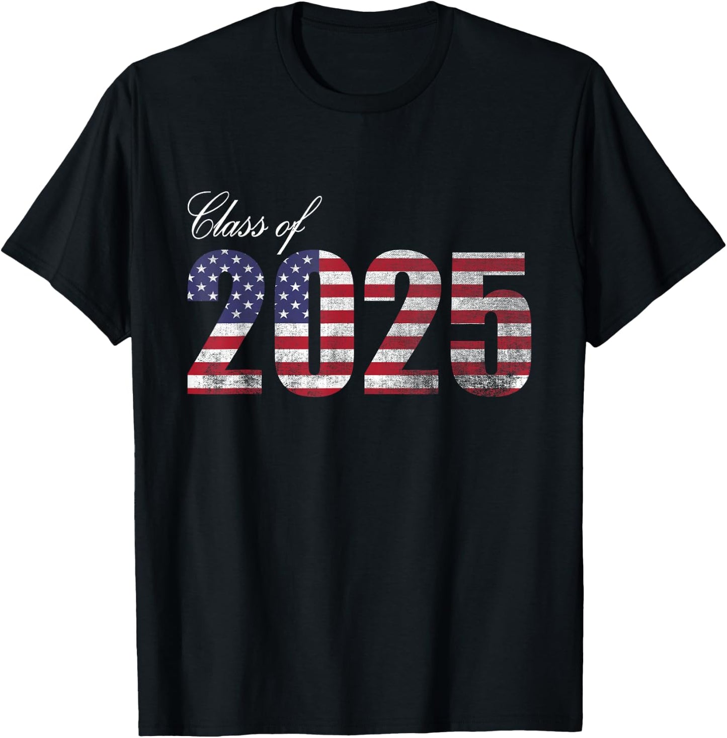 Senior 2025 American Flag USA Graduation Class of 2025 Women Kids Men T-Shirt - T-Shirt | Black