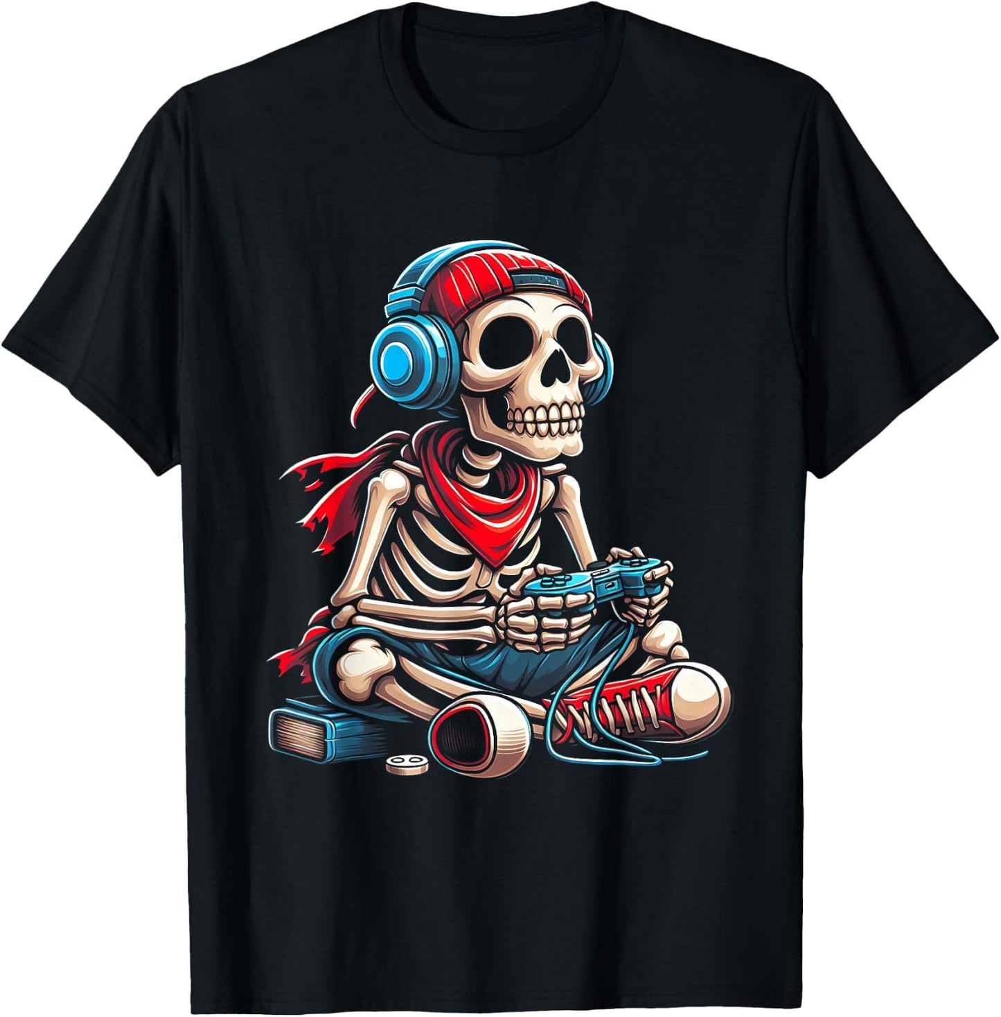 Halloween Skeleton Gamer Video Gaming Gamer E-Sport Player T-Shirt - T-Shirt | Black