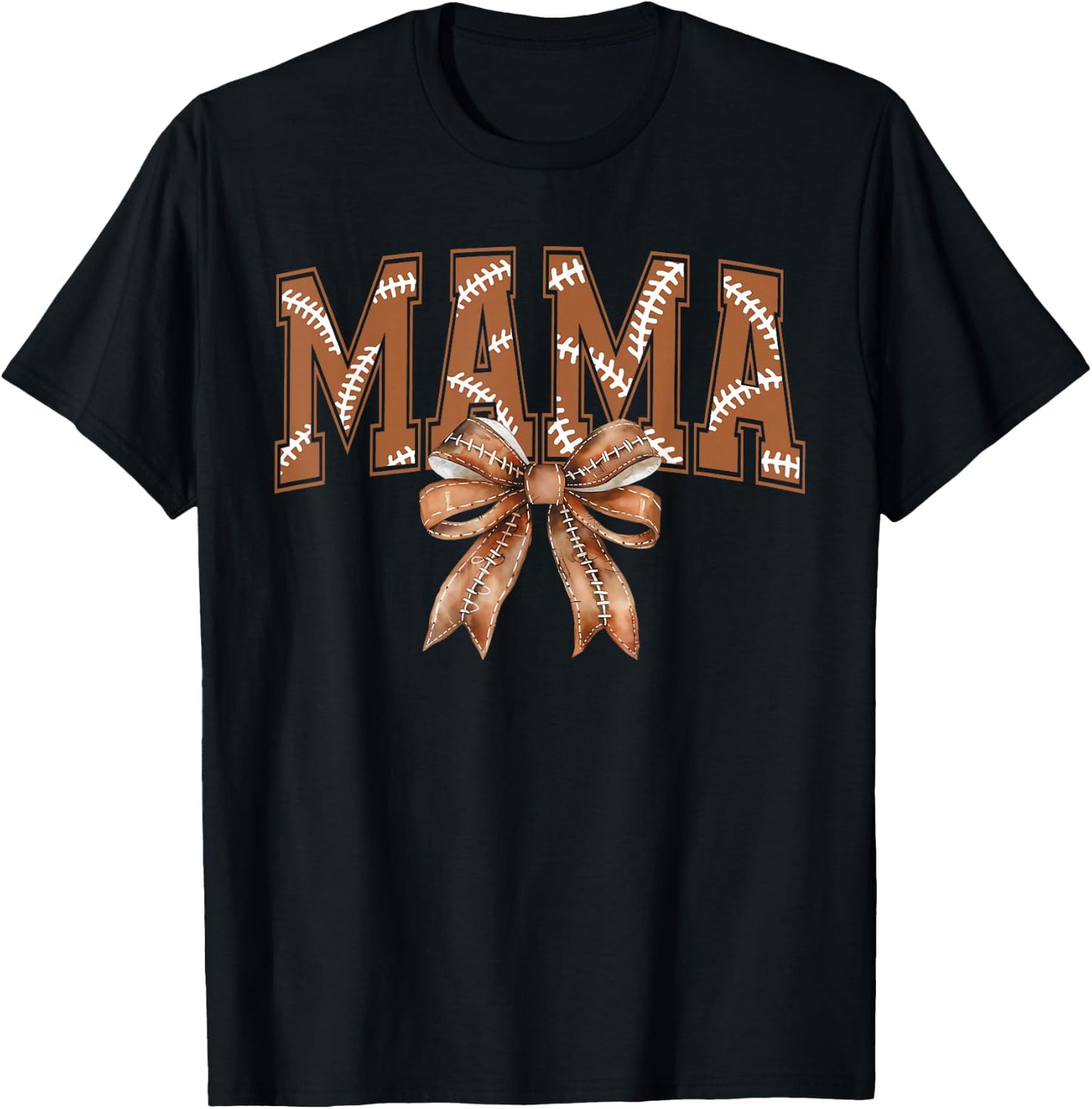 Coquette Bow Mama American Football Game Day Thanksgiving T-Shirt - T-Shirt | Black