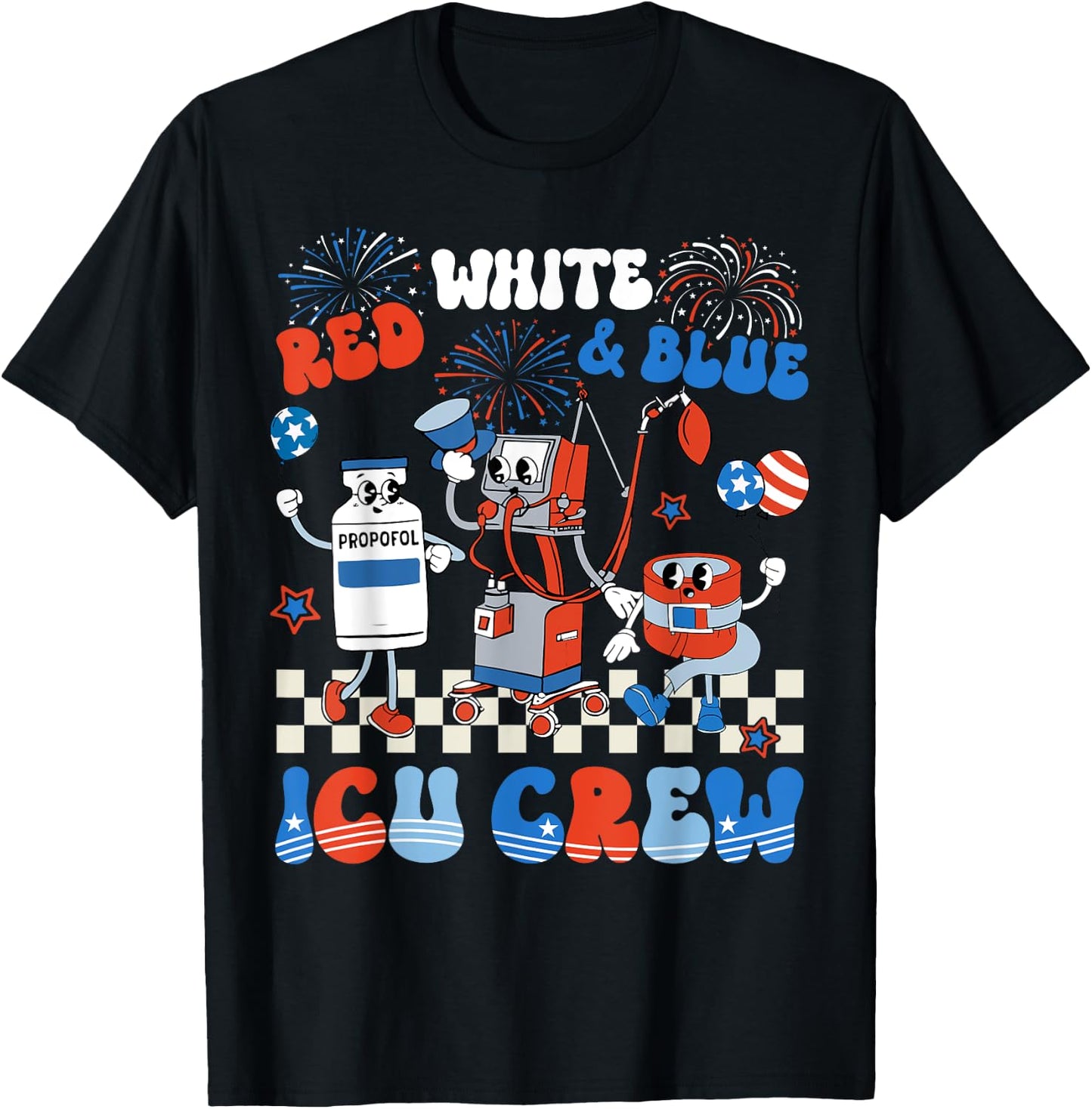ICU Nurse 4th Of July Independence Day Red White ICU Crew T-Shirt - T-Shirt | Black
