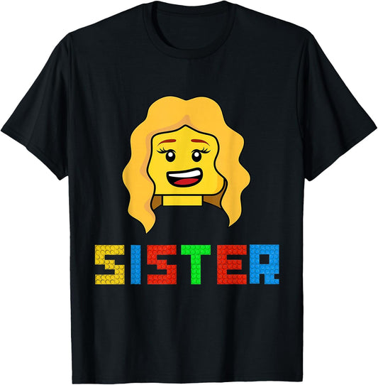 Unique Family Sister Master Builder Building Bricks Blocks T-Shirt - T-Shirt | Black
