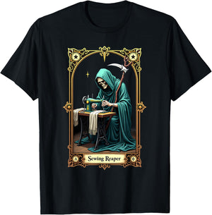 Tarot Card Skeleton Sewing Machine Reaper T-Shirt - T-Shirt | Black