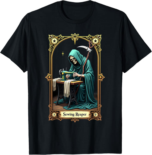 Tarot Card Skeleton Sewing Machine Reaper T-Shirt - T-Shirt | Black