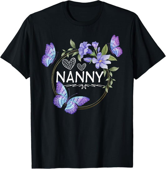 Nanny shirt with butterflies Mother's Day T-Shirt - T-Shirt | Black