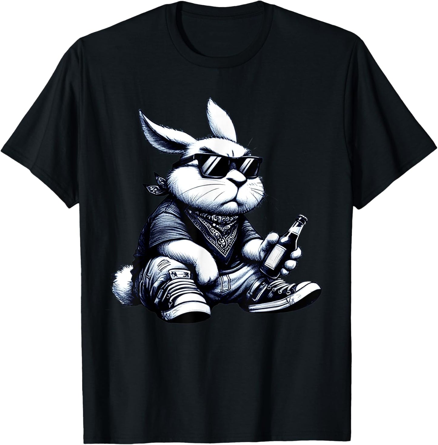 Thug Bunny With Beer Bunny Rabbit Gangster Rabbit Funny T-Shirt - T-Shirt | Black