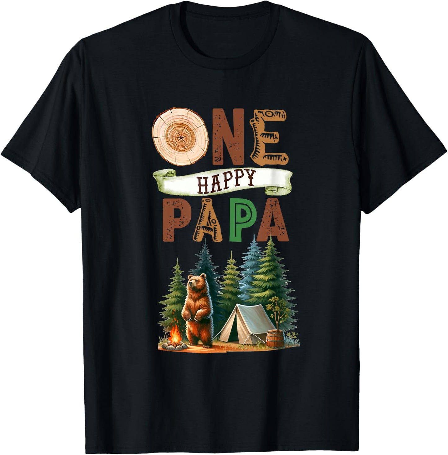One Happy Papa Camper First Birthday Camping Bear Father T-Shirt - T-Shirt | Black