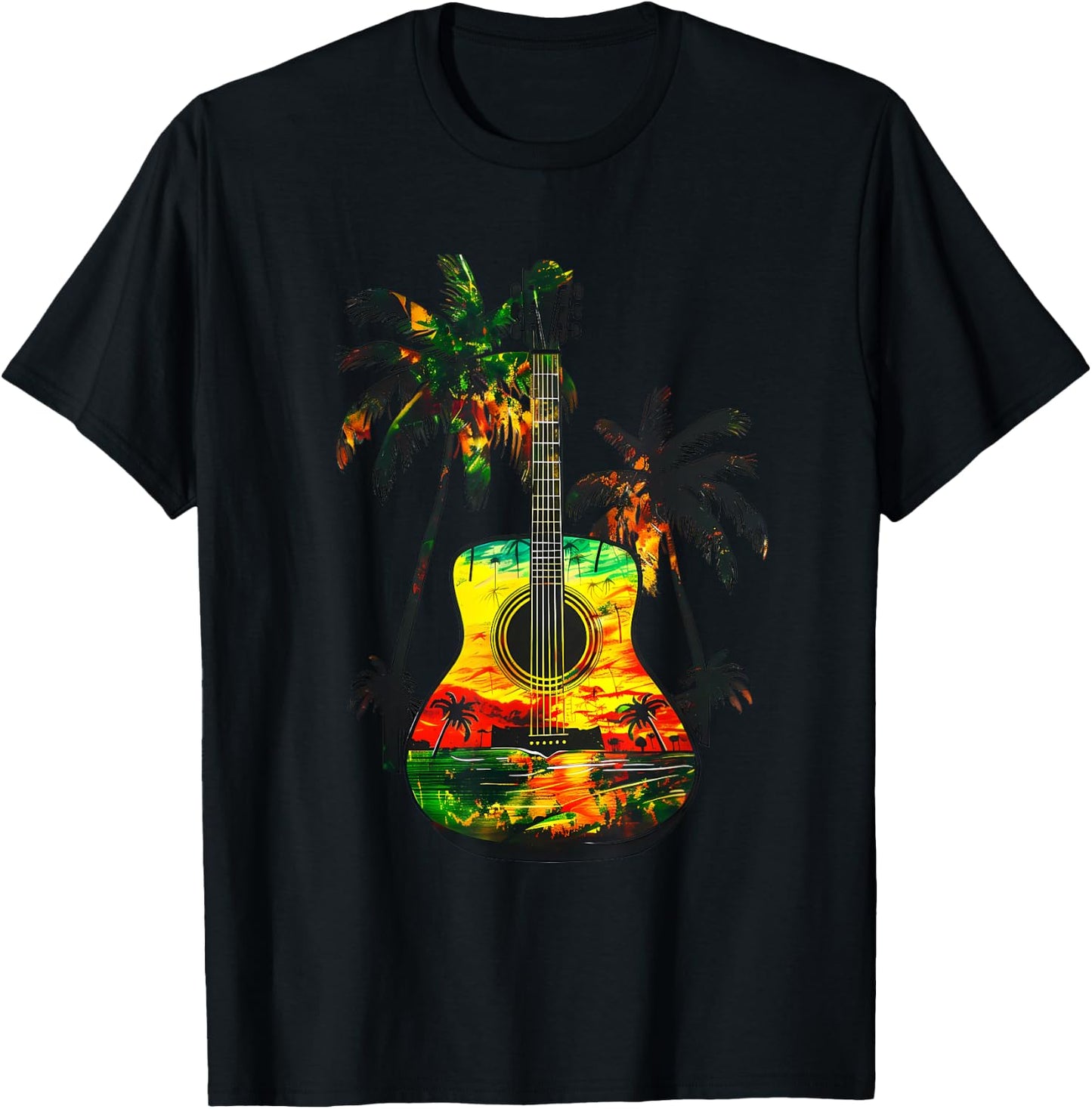 Reggae Music Guitar Rastafarian Roots Rasta Jamaican T-Shirt - T-Shirt | Black